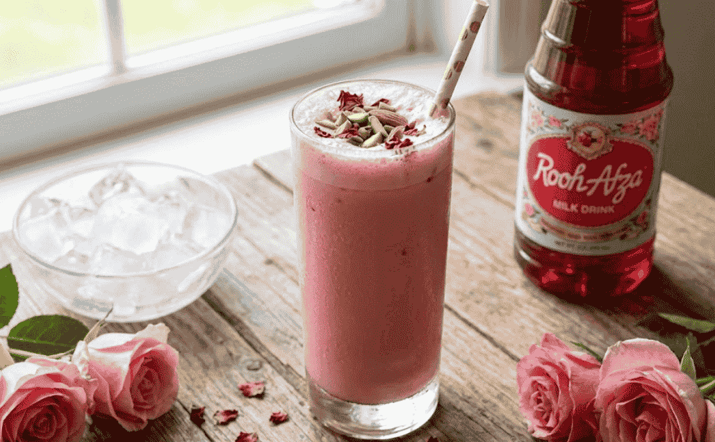 Refreshing Rooh Afza Milk Drink