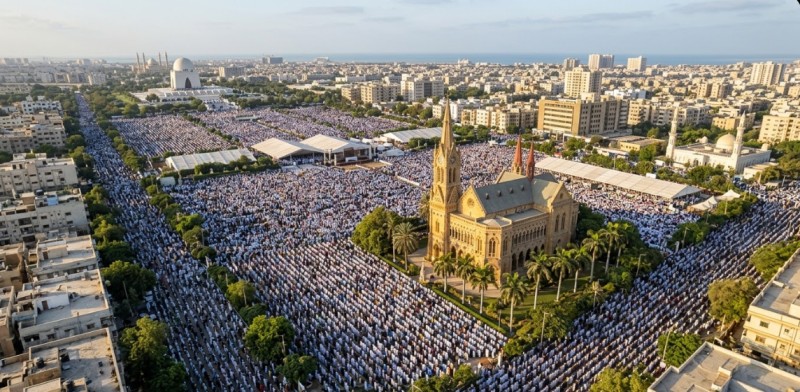 Eid prayers at the Polo Ground (officially known as Bagh-e-Quaid-e-Azam) in Karachi