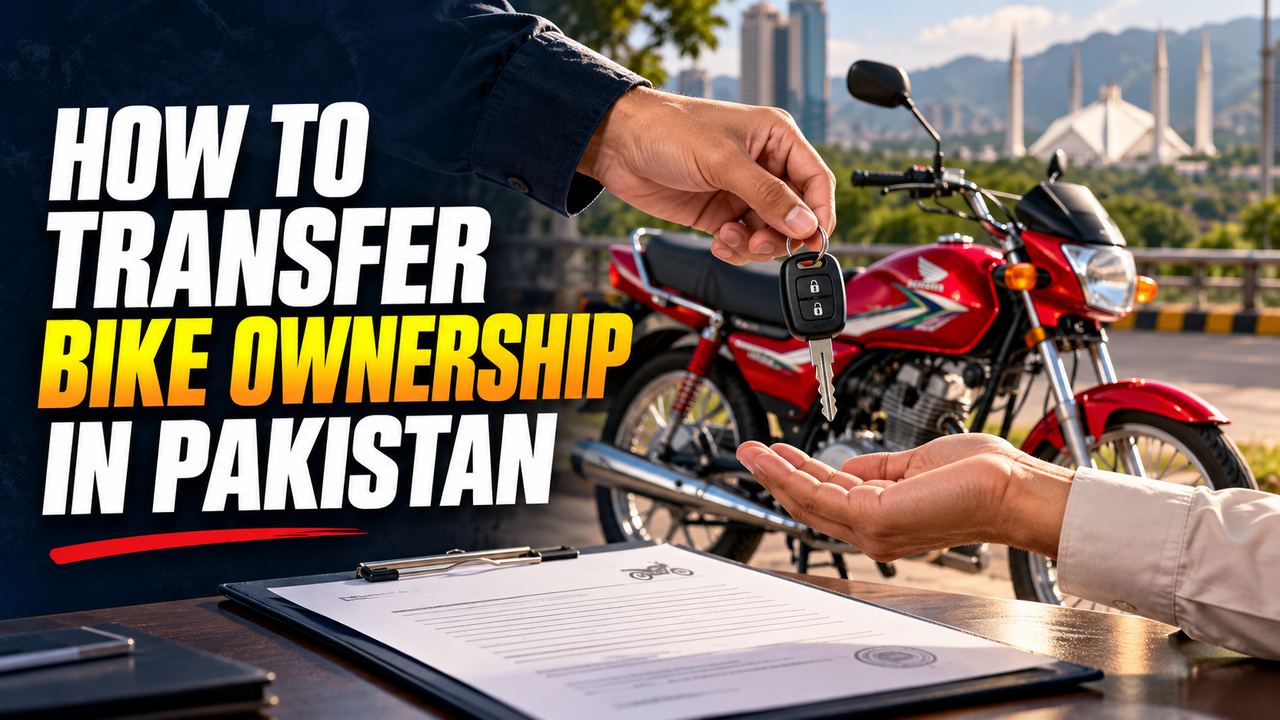 Buyer and seller completing papers to transfer bike ownership in Pakistan