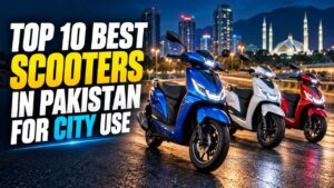 Rider on one of the best scooters in Pakistan in city traffic