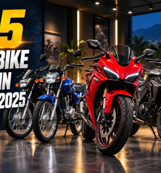 Row of bikes from top motorbike brands in Pakistan at a dealer