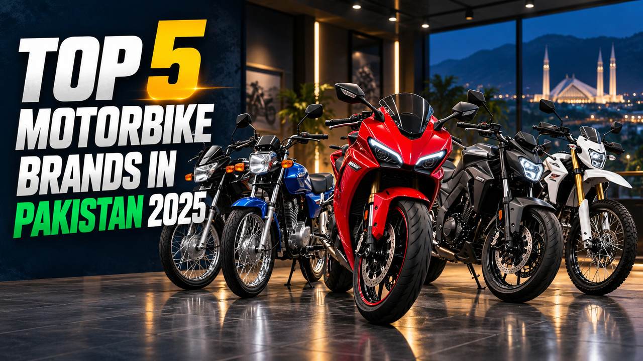 Row of bikes from top motorbike brands in Pakistan at a dealer
